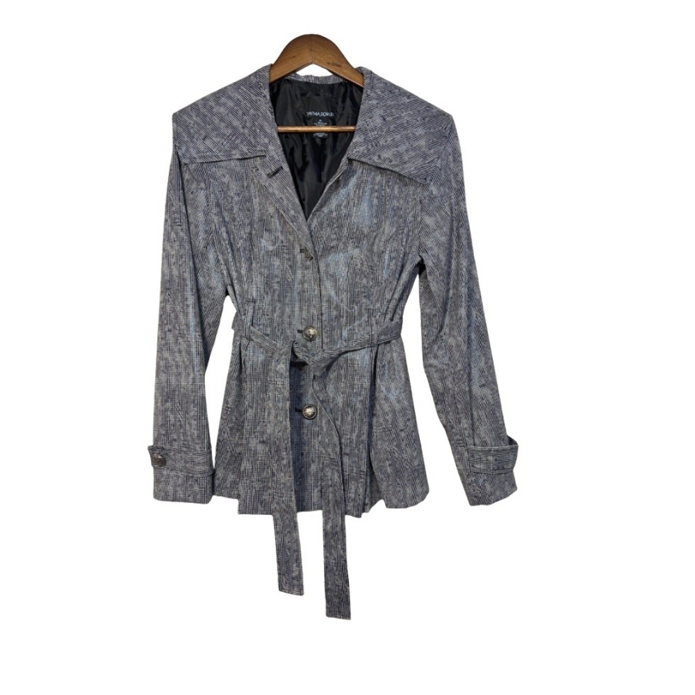 Cynthia Rowley Women's Medium Black Belted Button Front‎ Jacket Flared Hem